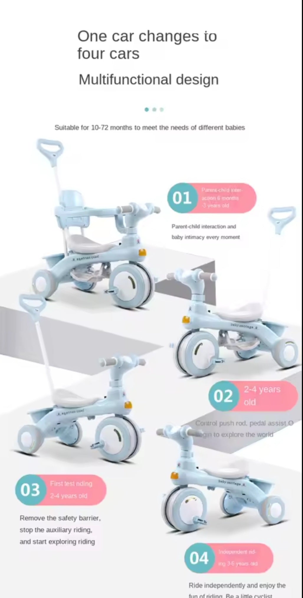 4-in-1 Baby Ride-On Tricycle